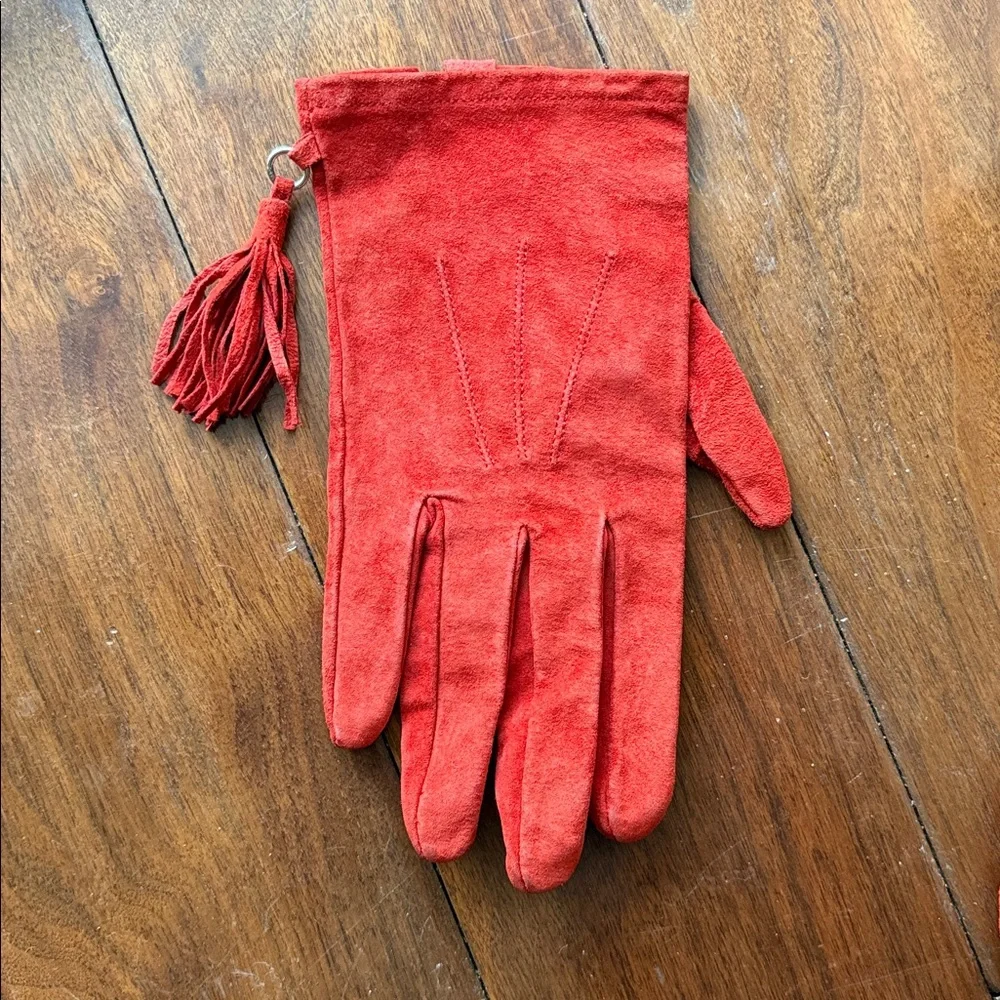 Red Suede Gloves with Tassels